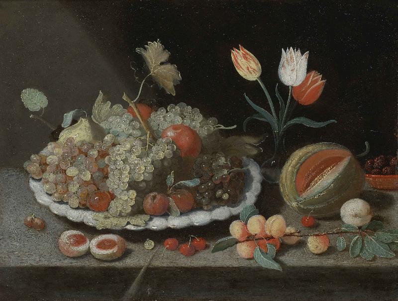 Jan Van Kessel Still life with grapes and other fruit on a platter